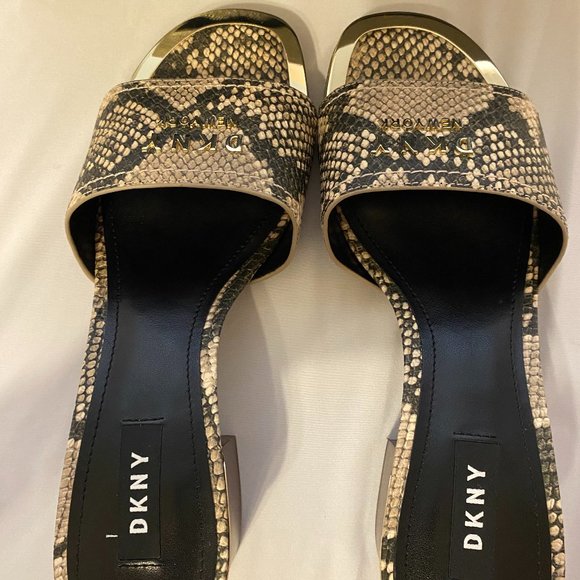 Dkny Shoes - DKNY Fama Logo Dress Sandals - Black White Snake - 6.5 Med